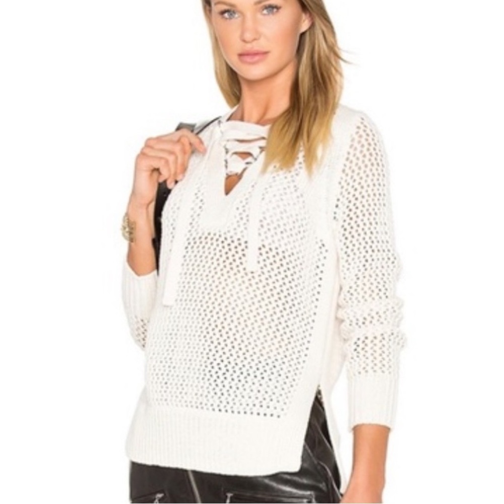 Derek Lam Crochet Lace-Up Pullover Sweater